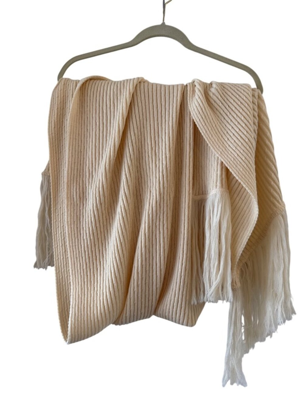 Vintage Mondi Pure New Wool Fringe Scarf Thick Luxurious Old Money Cream